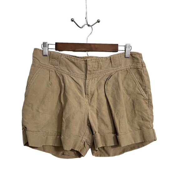 Banana Republic Womens Tan Linen Cotton Pockets Cuffed Mid Rise Shorts Size 6 - Picture 1 of 10
